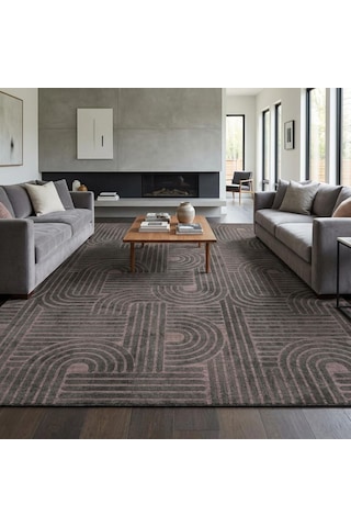 Antrasit Modern Geometrik Desenli Dijital Baskılı Kaymaz Tabanlı Yıkanabilir Halı Antrasit