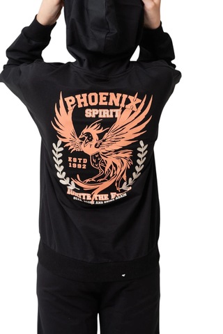 Erkek Çocuk Sırtı Anka Kuşu Detaylı Kanguru Cepli Kapüşonlu Siyah Renk Eşofman Takımı 3333 Siyah