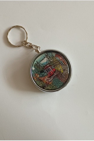 Mini Taşınabilir Cep Küllüğü Mini Cep Küllüğü Anahtarlıklı - Çanta Küllüğü 5cm - İstanbul Desenli Kapaklı Metal Mini Kül Tabağı