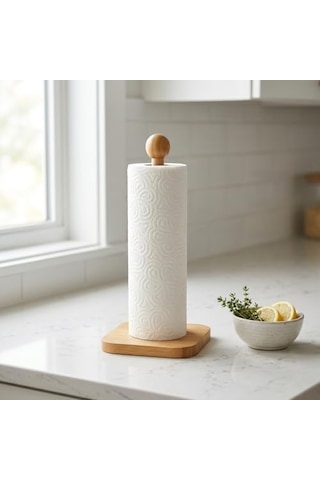 %100 Doğal Bambu Kare Kağıt Havluluk - Minimalist Dik Ahşap Havlu Standı 12x28 Cm, 1 Adet 4 Renk