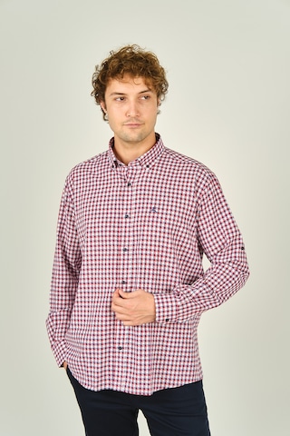 Figs Erkek Slim Fit Ekoseli Uzun Kollu %100 Pamuk Gömlek 0016 Kırmızı Kırmızı