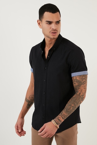 Buratti Pamuklu Slim Fit Düğmeli Yaka Kısa Kollu Erkek Gömlek Cf21S112546 Siyah