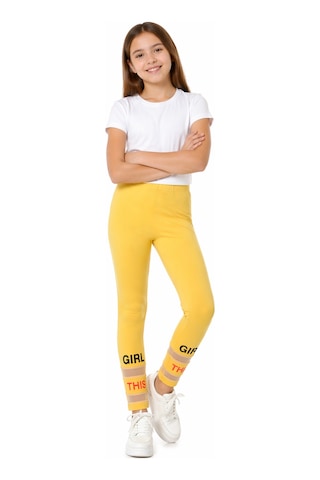 İrem Kız Çocuk Girl This Yazılı File Detaylı Sarı Renk Tayt