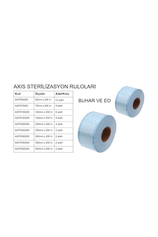 Axis Sterilizasyon Rulosu Otoklav Poşeti EO ve Buhar 15 CM x 200 M