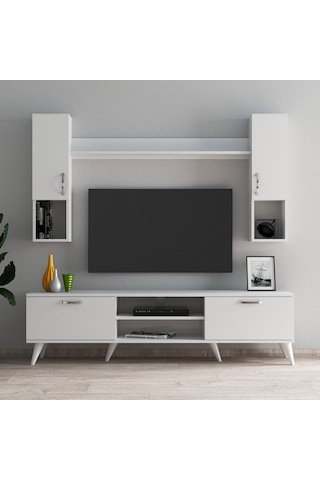 Mega 180 lik Kapaklı Raflı Tv Ünitesi Beyaz - TVU0201