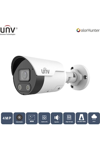 Unıvıew Ipc2124le-adf28kmc-wl 4mp 2.8mm Colorhunter H265+ Ip67 Dahili Ses/hoparlör Ir Bullet Ip Kamera