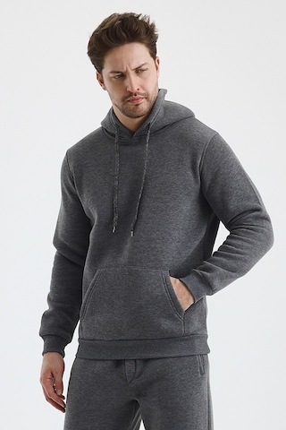 Monox Erkek Kapşonlu 3 İplik Sweatshirt Antrasit