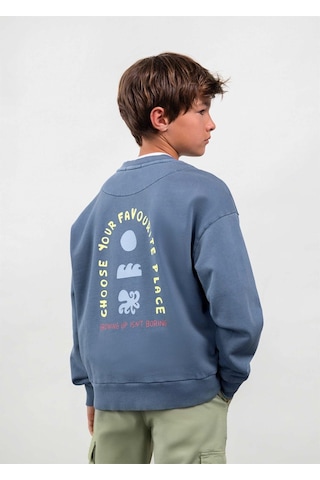 The Boston Kids Erkek Çocuk Baskılı Sweatshirt Mavi 6423