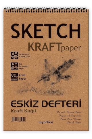 Kraft Kağıt A5 Eskiz Defteri 90 Gr. Spiralli 50 Yaprak Sketchbook