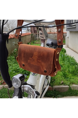 Sumerian Leather Craft Deri Bisiklet Çantası Taba