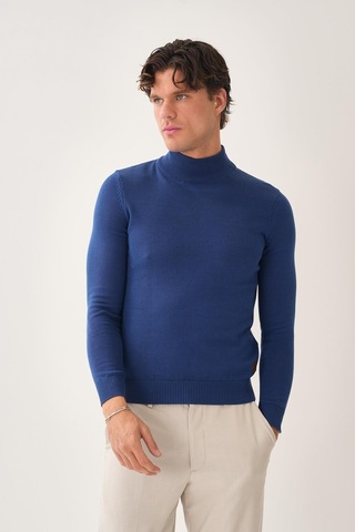 Yarım Boğazlı Triko Kazak Mavi