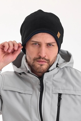 Erkek Siyah Polar Dış, Kahve Pamuklu Iç Kısım, Çift Renk Çift Katmanlı Katlanabilir Yumuşak Bere - Standart / Siyah-lacivert Siyah-lacivert