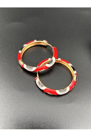 Çelik Kadın Kırmızı Nazarlı Mineli Kadın Halka Küpe Günlük Kırmızı