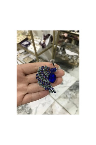 Tavus Kuşu Model Lacivert Taş Detaylı Broş