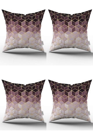 Mor Altın Mozaik Desenli Dijital Baskılı Kırlent Yastık Kılıfı Seti 4kmbs180