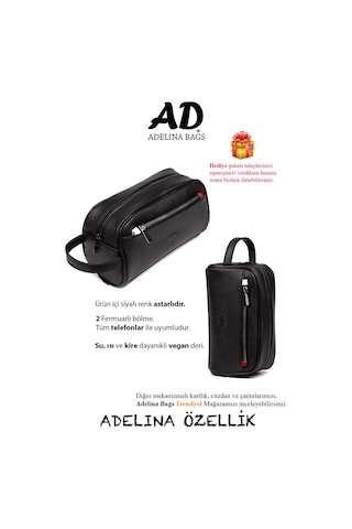 Siyah Deri Portföy El Çantası Seyahat Traş Kozmetik Clutch Çanta