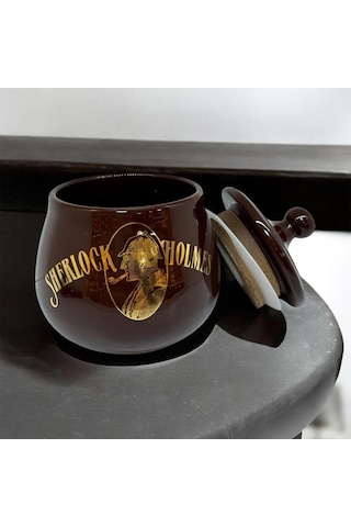 Sherlock Holmes El Yapımı Seramik Pipo Tutun Kavanozu Kahve Small