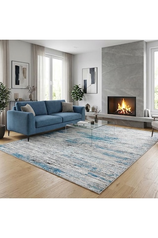 Gri Mavi Salon Halısı Modern Dokulu Dijital Baskılı Kaymaz Tabanlı Halı Dijital Baskı Halı 7 Mm