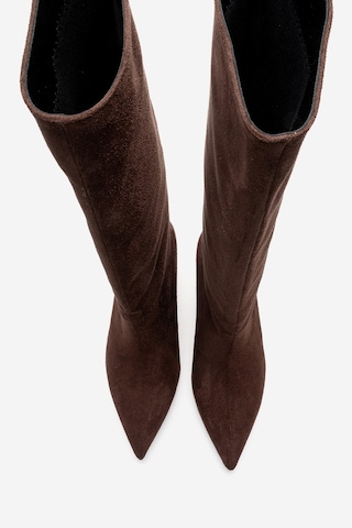 Luvishoes Camila Kahverengi Süet Kadın Topuklu Çizme Kahverengi