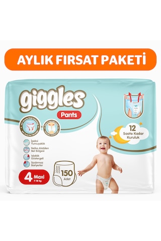 Giggles Pants Külotlu Bebek Bezi 4 Numara Maxi 150 Adet