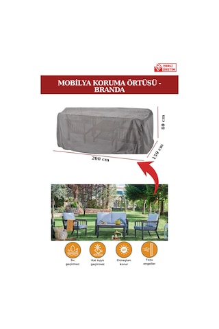 Gri Bahçe Mobilya Koruma Örtüsü Branda 200x160x80 Cm - Santimetre, Su Geçirmez, Güneşten Korur Gri