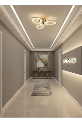 Yonca Model Gold 3"lü Ledli 3 Renk Modu Kristal Salon Mutfak Yatak Çocuk Odası Avize Altın
