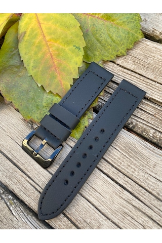 22 Mm Siyah Deri Saat Kordonu