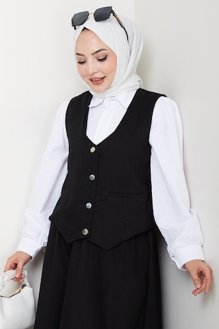 Bestenur İkili Gabardin Yelek Etek Takım 1400 - Siyah Siyah