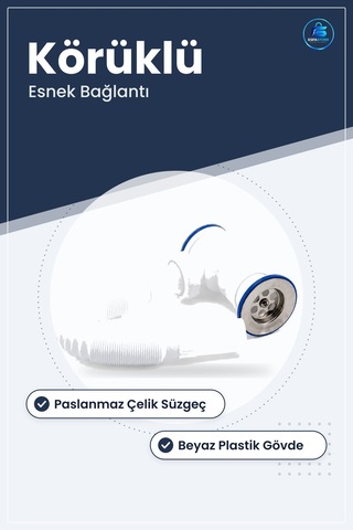 Körüklü Lavabo Sifonu Paslanmaz Çelik Süzgeçli Esnek Beyaz Plasti