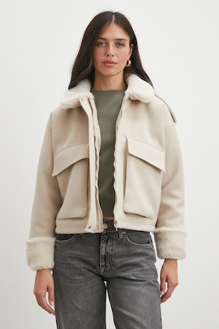 Apoletli Yünlü Körük Cepli Kaşe Mont Bej Bej