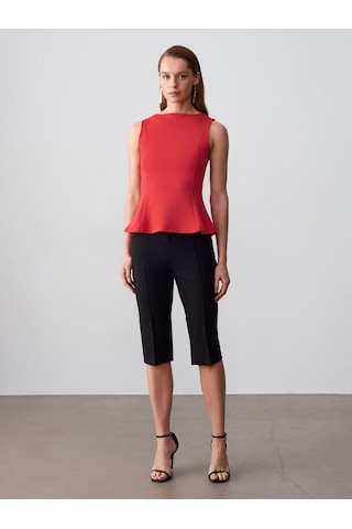 Dilvin 21001 Kayık Yaka Peplum Top-kırmızı