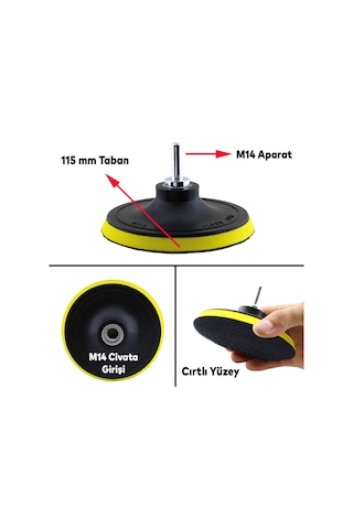 Oto Araç Araba Pasta Cila Polisaj Yumurta Ped + 115 Mm Taban + Matkap Adaptörü Parlatıcı Çizik Giderici 3'lü Set