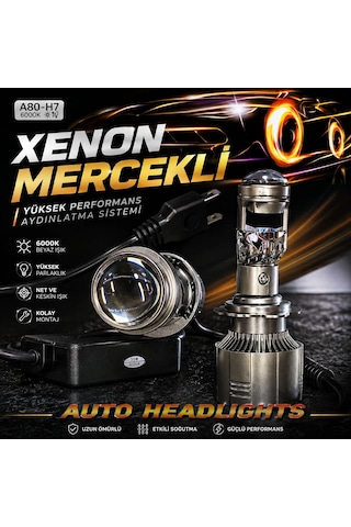 Mercekli H7 Beyaz Led Xenon-ufuk Çizgisi+şimşek Etkili+canbuslı Led Xenon