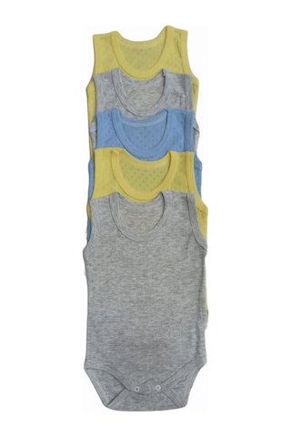 Özdemirlitekstil Jakarlı Klimalı Askılı Çıtçıtlı Bebek Badi (5'Li Paket) Çok Renkli