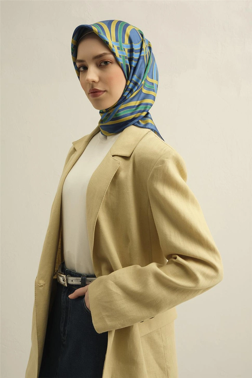 Armine Klasik Desenli Saf İpek Twill Eşarp 9333d 80 Yeşil