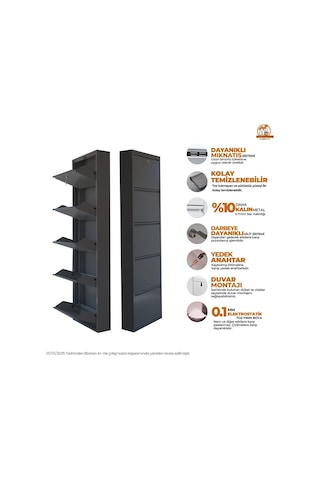 Kilitli 5'li Metal Ayakkabılık - Antrasit