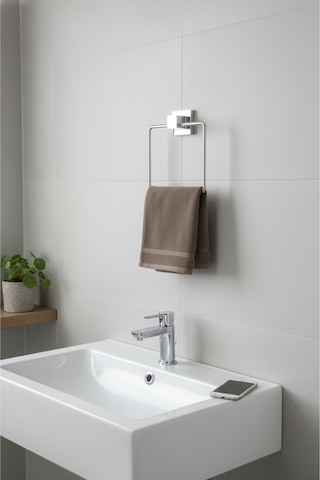 Tekno Tel Ef-234 Krom Kare Havluluk Yapışkanlı/vidalı Deliksiz Metal Banyo Havlu Halkası Krom