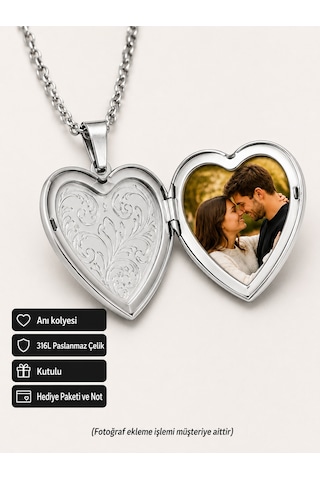 Gümüş Renk Desenli Kadın Anı Kolyesi 316l Paslanmaz Çelik Hediye Altın - Gümüş