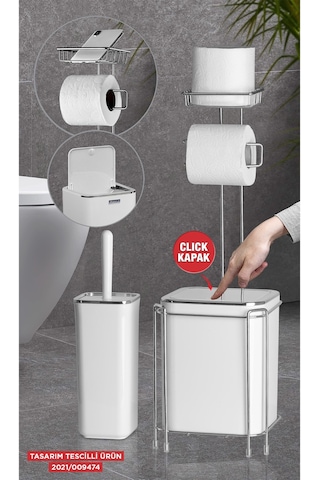 Okyanus Home Krom Yedekli Wc Kağıtlık - Beyaz Çöp Kovası Ve Wc Fı Beyaz