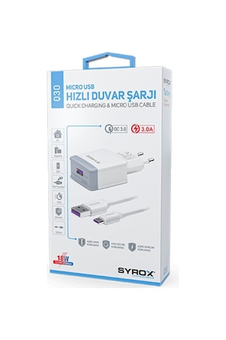 Syrox Samsung Uyumlu 3 Amper Hızlı Ev Şarjı - Syx-Q30