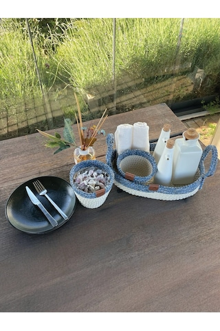 3'lü Düzenleyici Sepet Set Leke Tutmaz Mavi - Beyaz Beyaz - Mavi