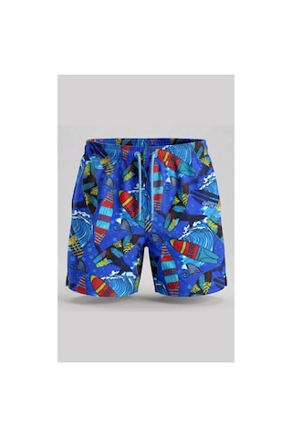 Wild Wood Garment Wild Wood "retro Surfboard" Pop-art Hızlı Kuruyan Erkek Deniz Şortu Parlak Mavi