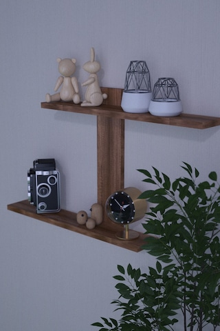 Dekorfim DF05104BR Dekoratif Z Raf Kitaplık Duvar Rafı İkili Raf