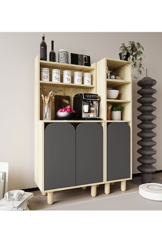 Parma 3 Kapaklı Mutfak Dolap, Kahve Köşesi, Çok Amaçlı Dolap Safir Meşe-antrasit