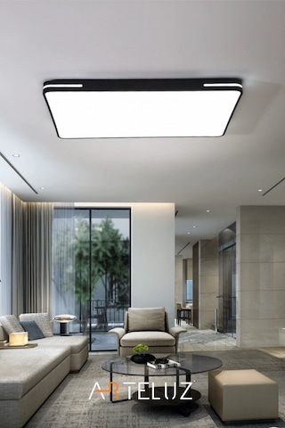 Kare Model Modern Plafonyer Avize 90x60 Cm SİYAH İÇİ BEYAZ