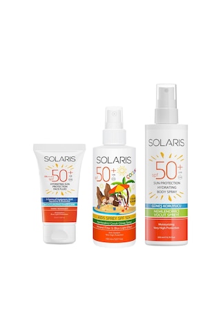 Solaris Günlük Nemlendirici Yüz Güneş Kremi SPF50+ 50 ML + Nemlendirici Çocuk Güneş Spreyi SPF ML + Güneş Güneş Kremleri