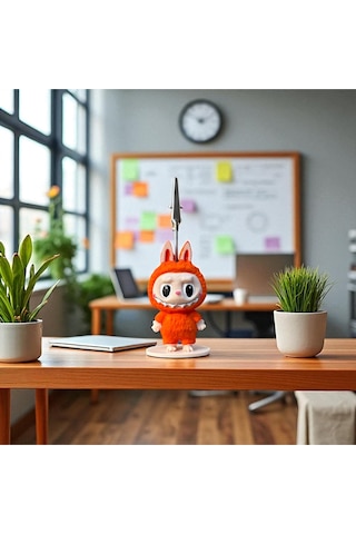 Dekoratif Sevimli Labubu Notluk - Kağıt Tutacağı - Fotoğraf Tutacak Turuncu