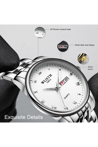 Skycity Wlısth Q359 Kadın Kol Saati - Kuvars Hareketli, Gündüz/gece Görünür, Hafta/gün Gösterici, Gümüş Kasa Beyaz Ekran, 30m Su Geçirmezlik Siyah - Altın