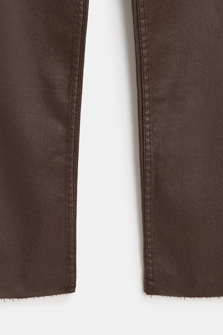 Sââde Kadın Mumlu Waxed Yüksek Bel Düz Kesim Likralı Jean Pantolon - Paça Detaylı Kahverengi