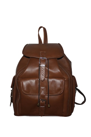 Mebes Hakiki Deri Sırt Çantası Unisex 3 Cepli Model M1 Açık Kahverengi